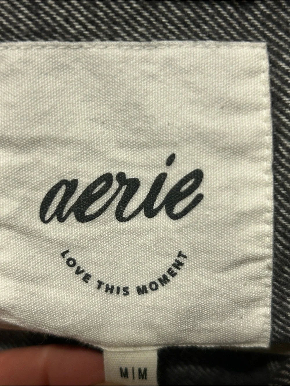 Aerie Anytime Fave Twill Cotton Shirt Smocked Gray , M